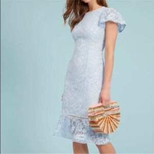 Rachel Parcell Lace Sheath with Ruffle Hem - Celeste Blue Size M